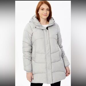 Steve Madden Size XL 14-16 Ice Gray Pink Lining Puffer Jacket Coat Zip Snaps